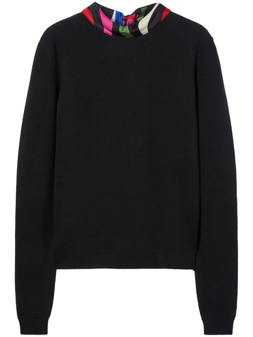 Marmo-print scarf-detail wool jumper - Black
