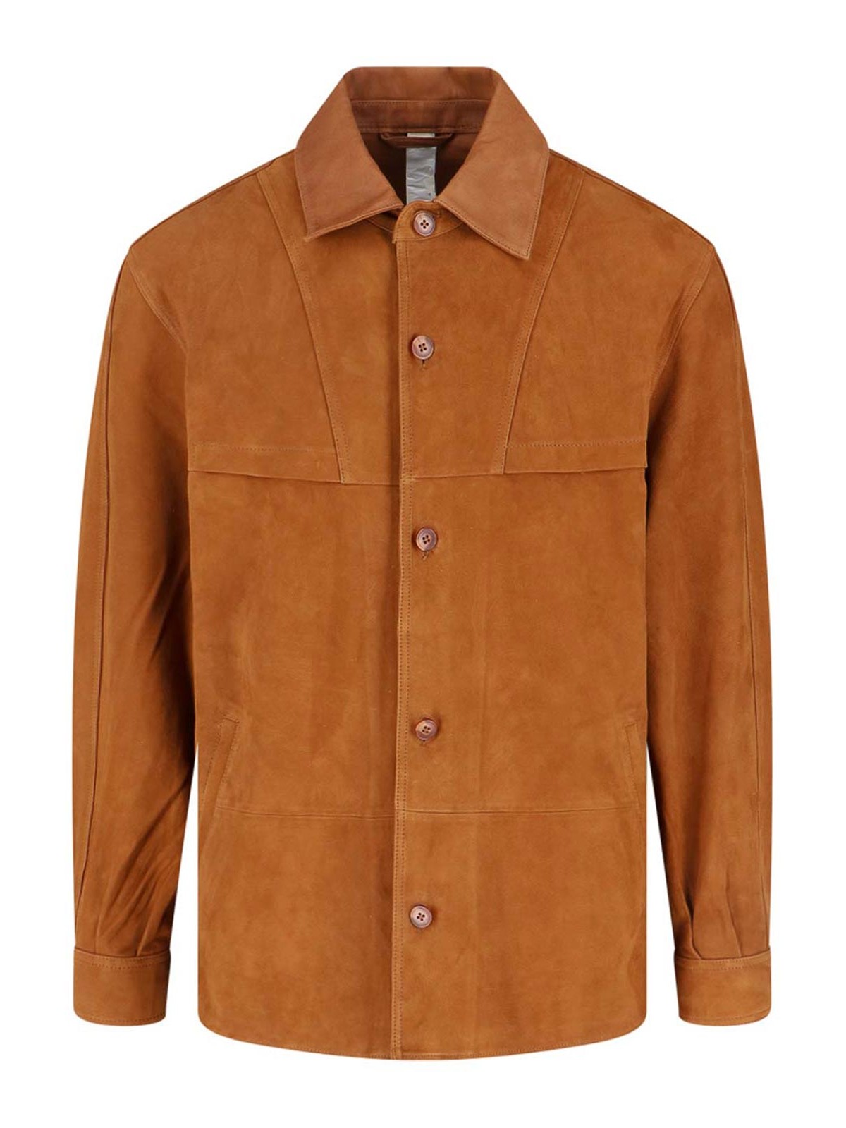 Brown Jacket With Classic Collar And Two Front Welt Pockets In Suede Man