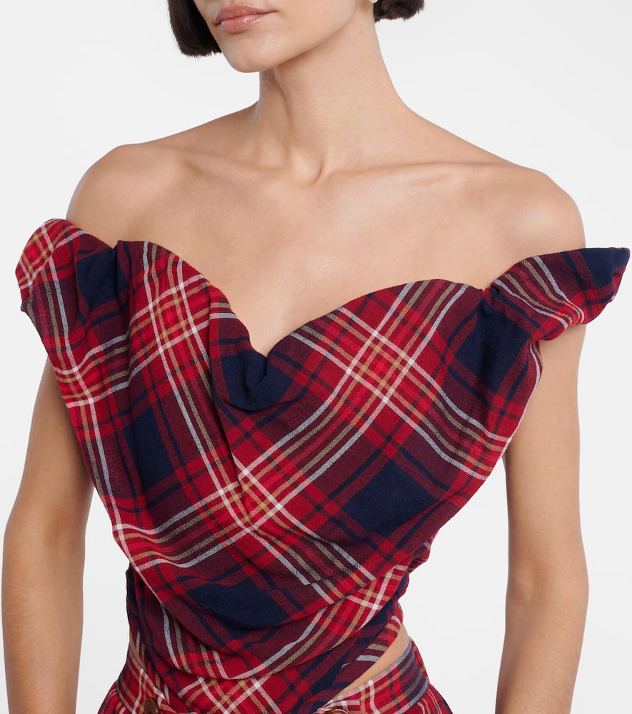 Sunday off-shoulder plaid bustier top