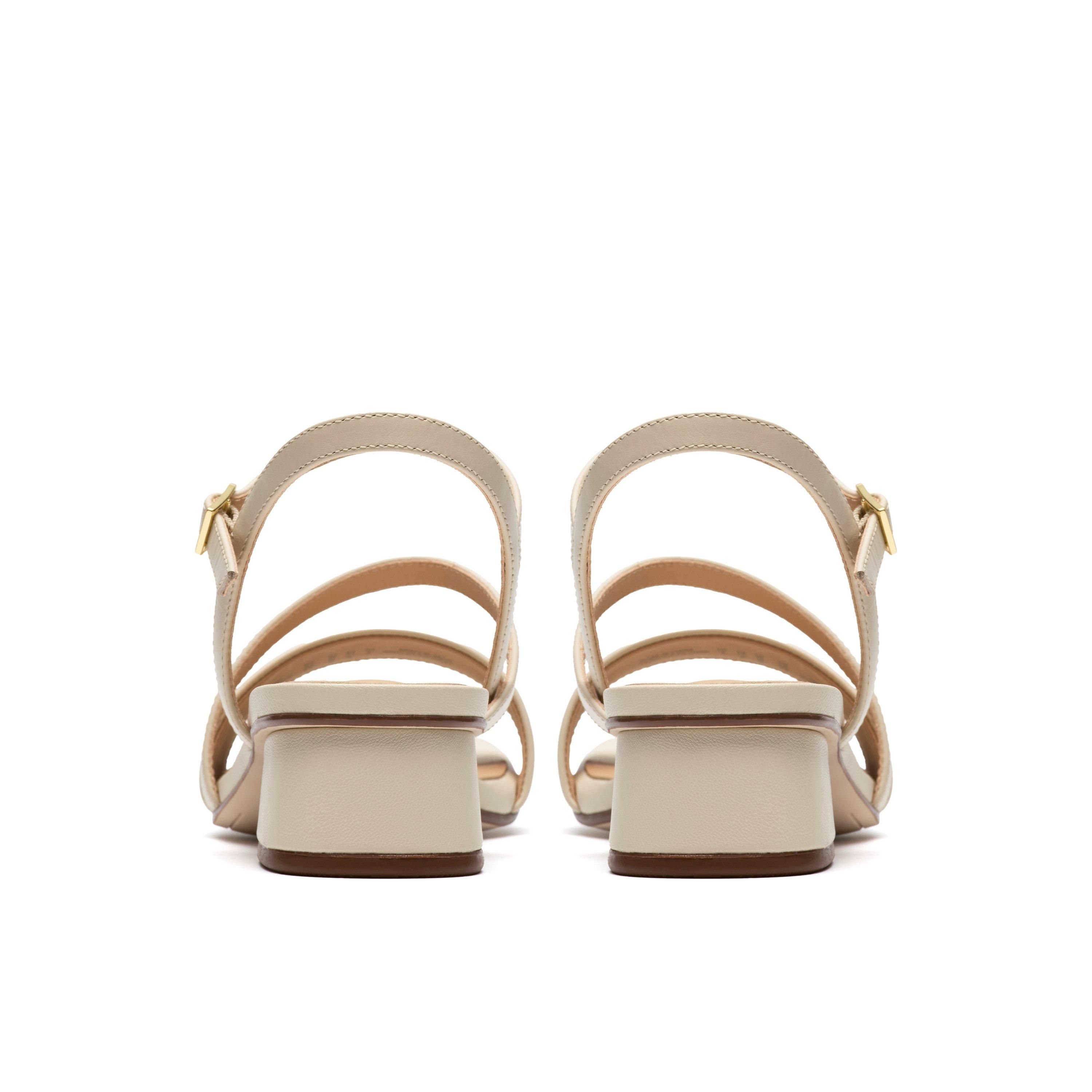 Clarks Women's Serina35 Strap Cream Leather Heeled Sandals | : 6/Standard Fit