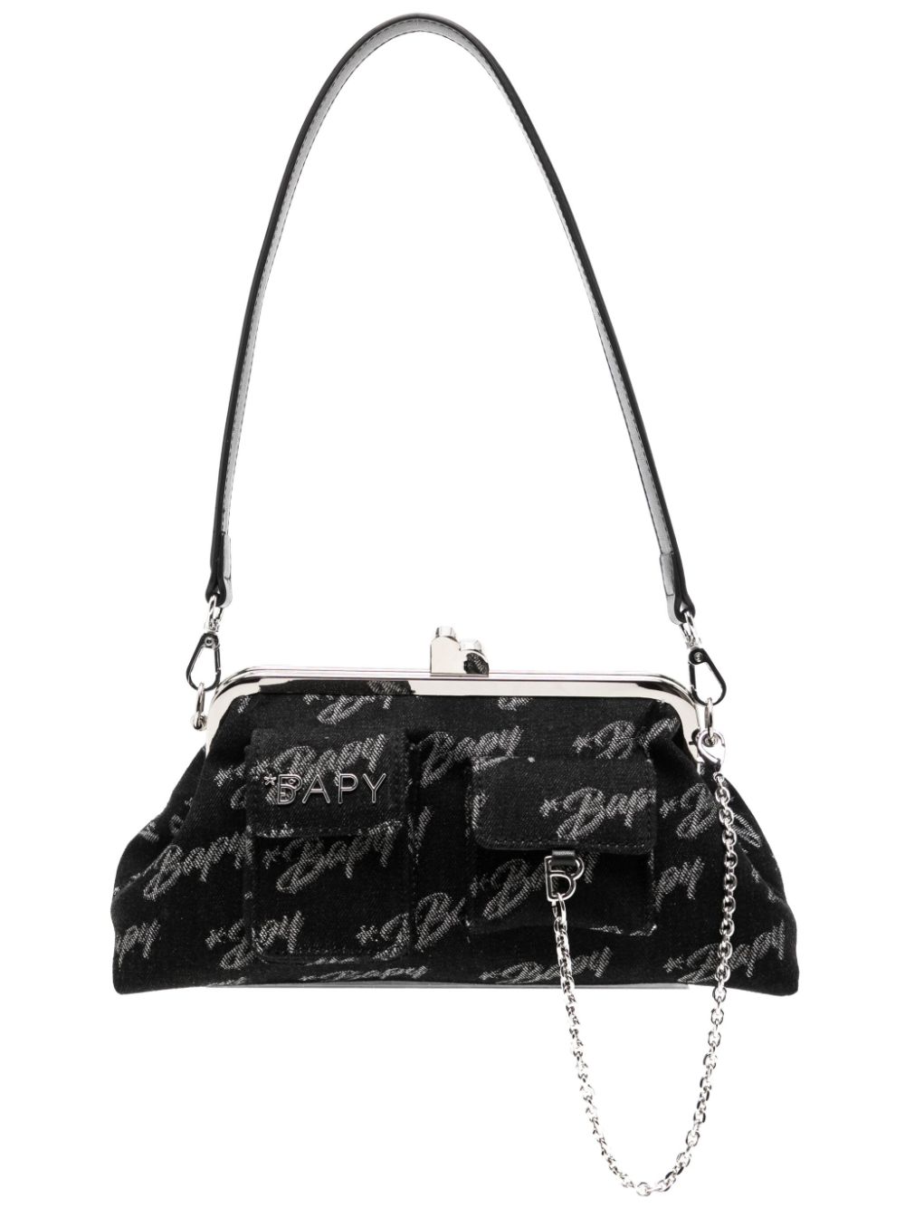 Monogram denim shoulder bag - Black
