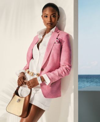 Womens Linen Herringbone Blazer Pleated Double Faced Cotton Shorts