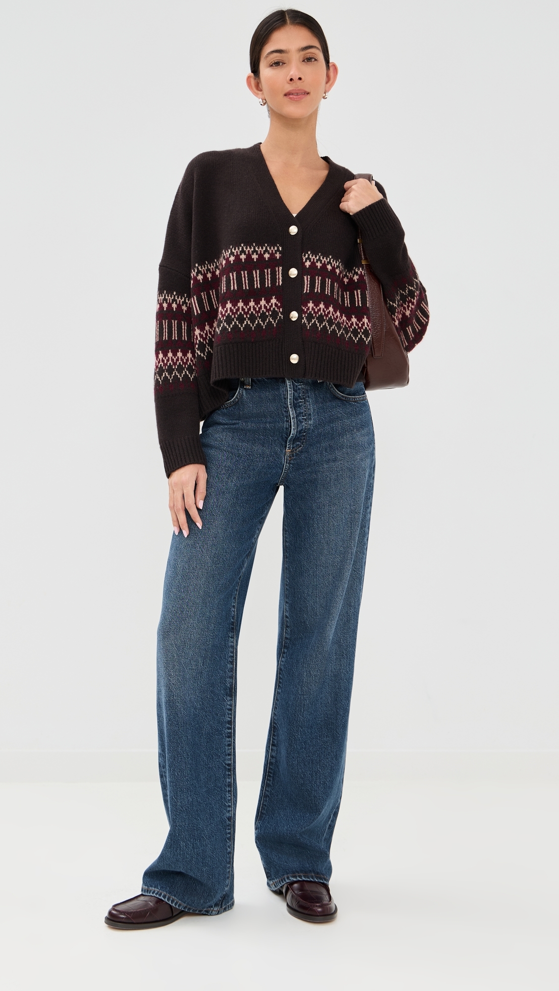 Elliot Boxy Cropped Fair Isle Cashmere Cardigan Oaktree