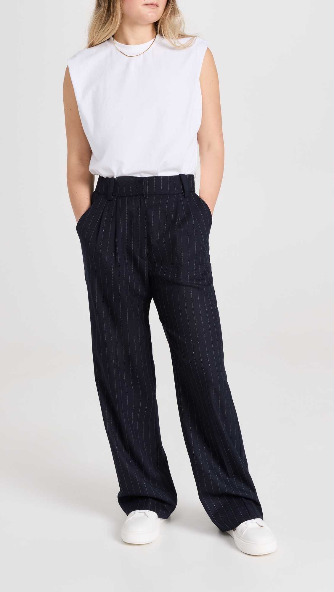 The Favorite Pants Petite Navy Pinstripe
