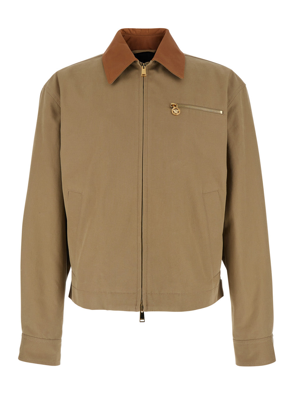 Leather Collar Cotton Jacket — Beige
