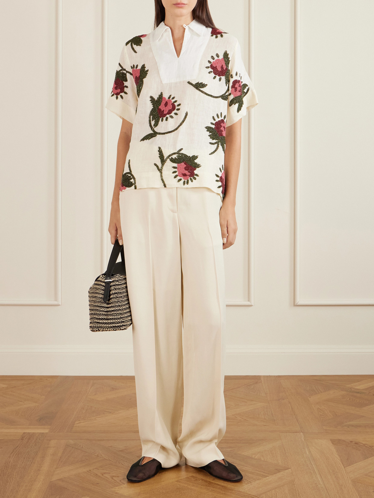 S. S. Daley - Iona Bead-embellished Linen Shirt - Cream