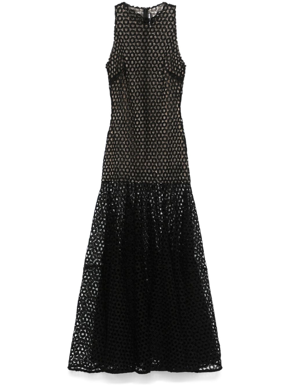 Flared-hem macramé maxi dress - Black