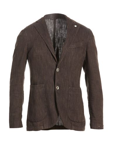 L. b.m. 1911 Man Blazer Dark brown Size 38 Linen, Cotton