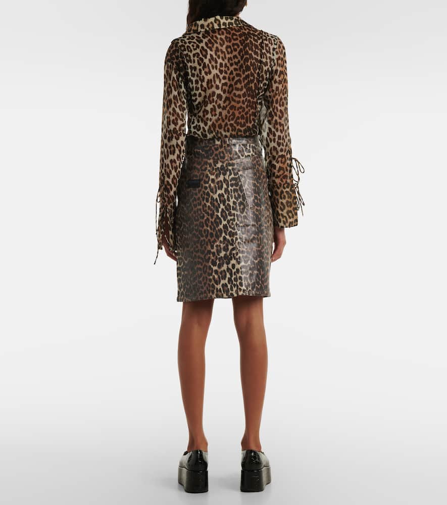Leopard-print denim skirt