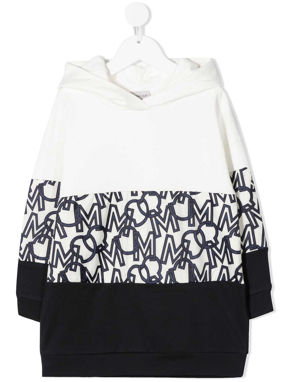 Monogram-panel hooded dress - White