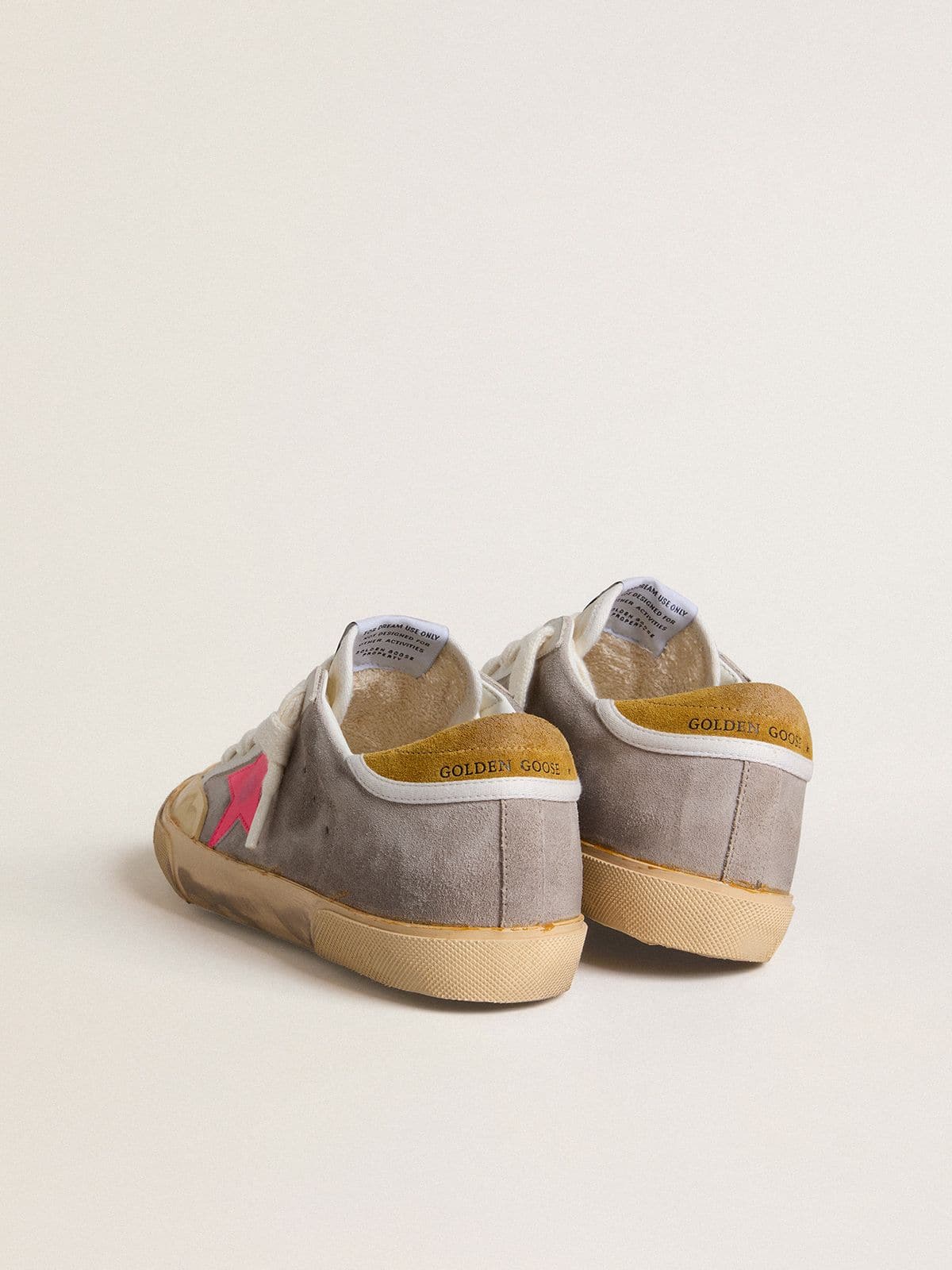 Golden Goose - Women's Super-star In Dove-gray Suede With Fuchsia Leather Star And Ocher Suede Heel Tab, Woman