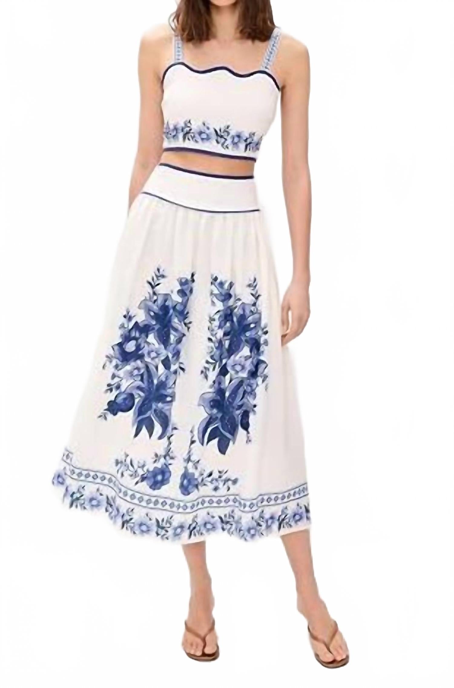 Floral Detail Midi Skirt In White
