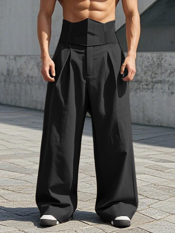 Mens Solid Color High-Waist Wide-Leg Pant SKUK93981 - Black / S