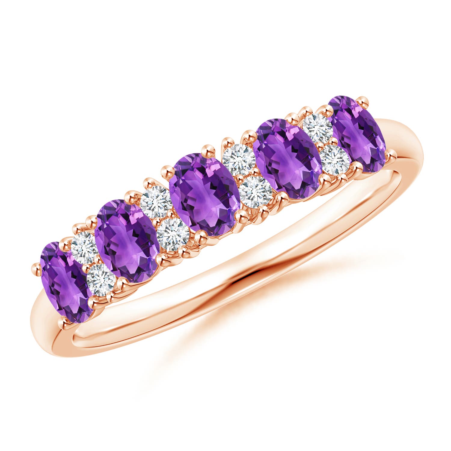 Angara 0.7 Carat Five Stone Amethyst and Diamond Wedding Ring in 18K Rose Gold