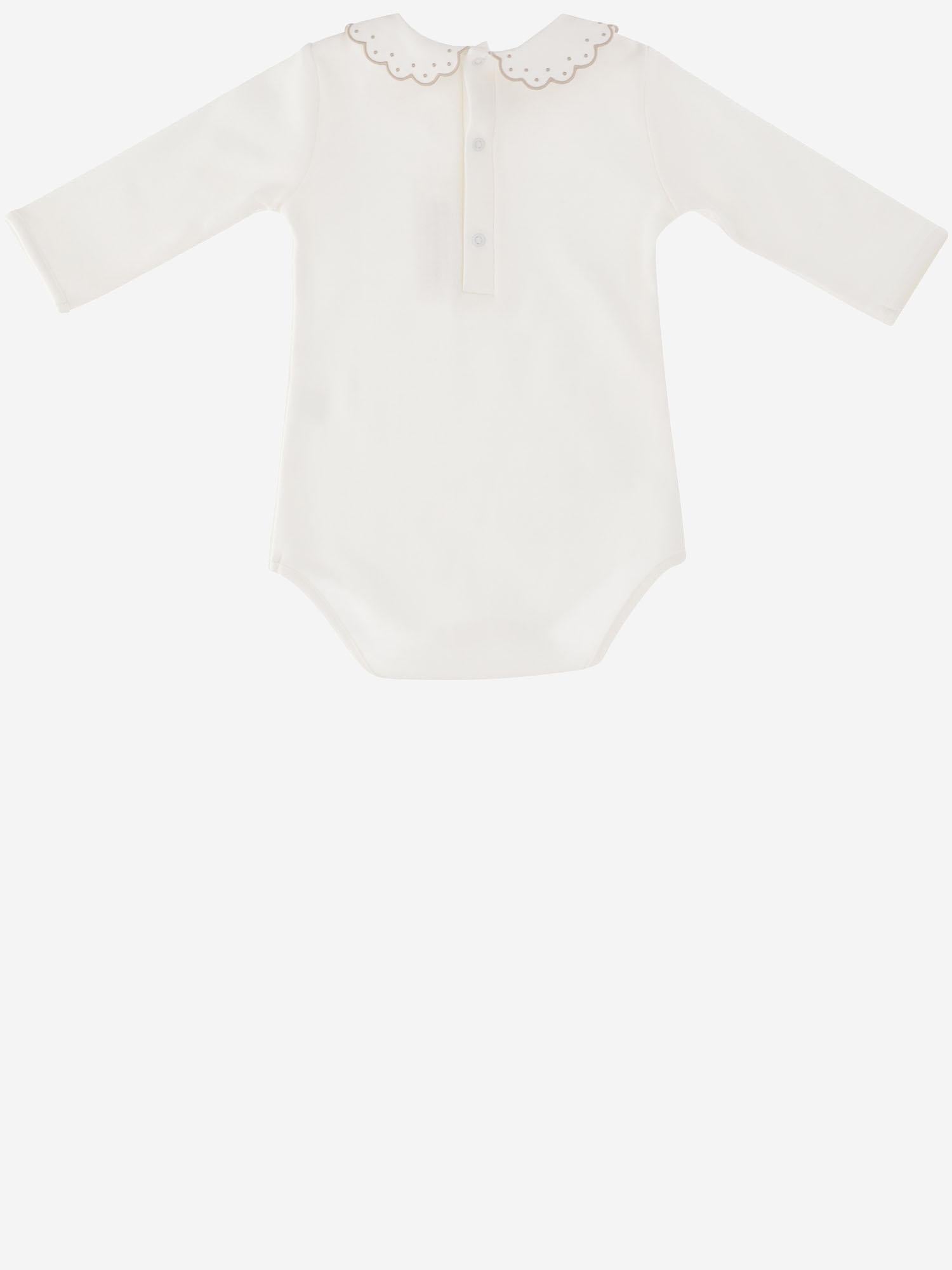 Embroidered Collar Cotton Bodysuit — White
