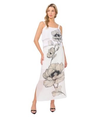 Womens Floral Square Neck Tank Top Layered Maxi Skirt