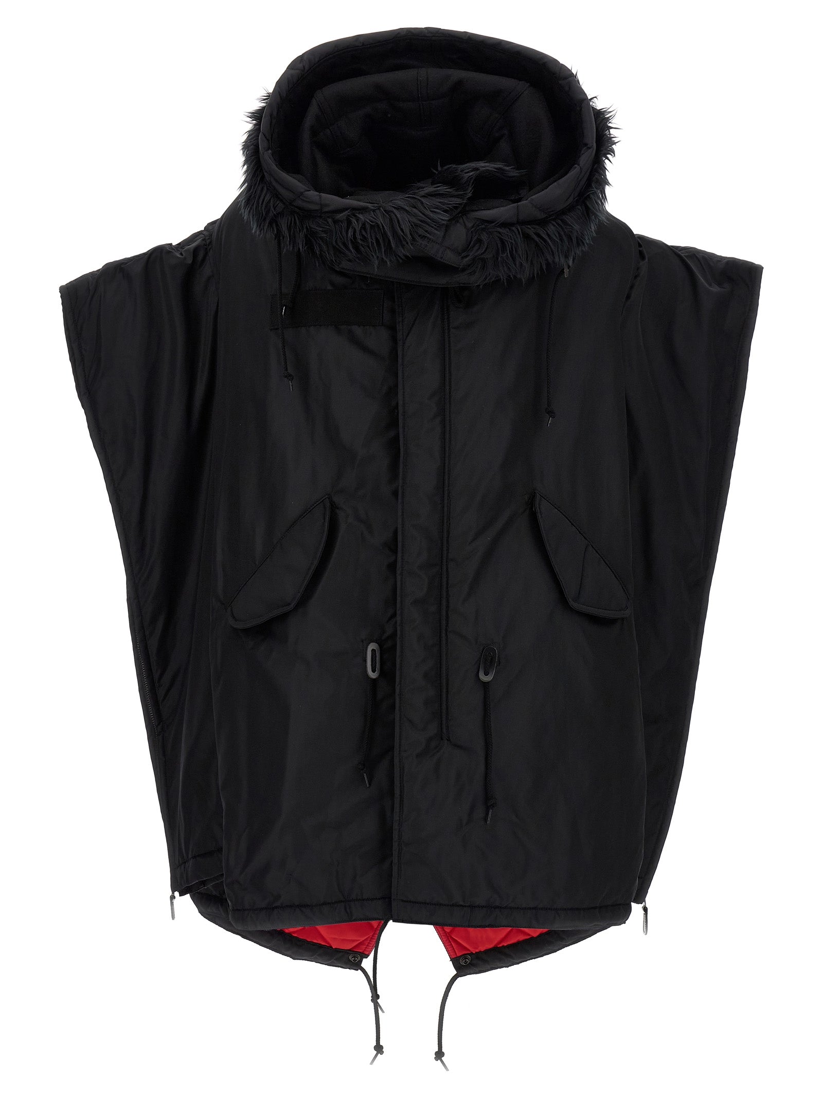 Nylon with Removable Fur Hood Down Jacket — Black