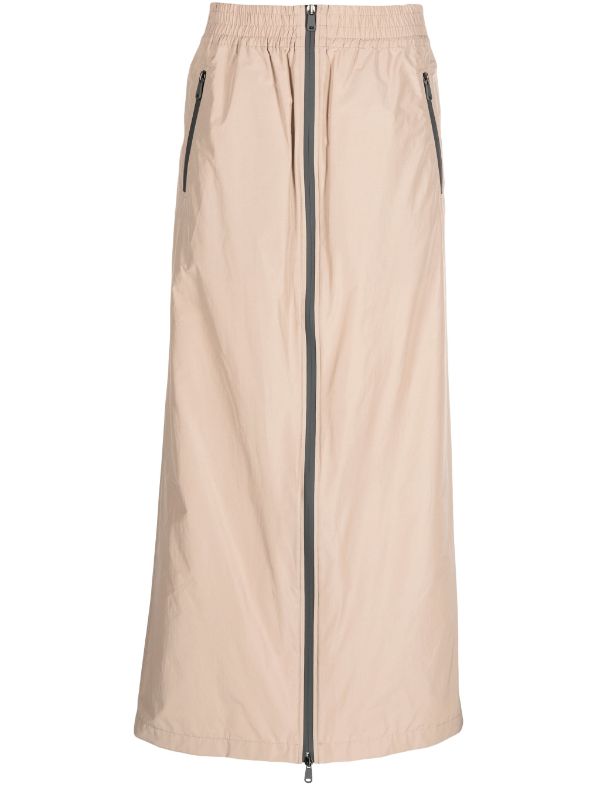 Two-Way Zip-Up Maxi Skirt — Beige