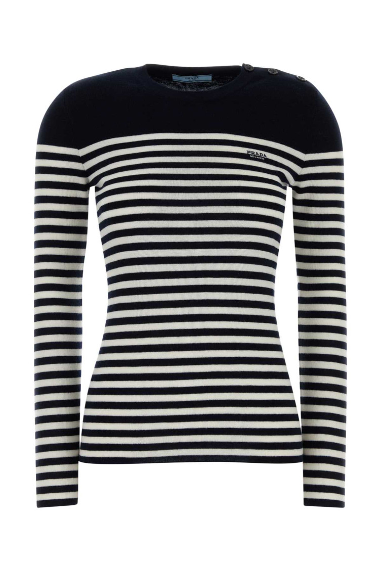 Prada - wool sweater striped crew neck button