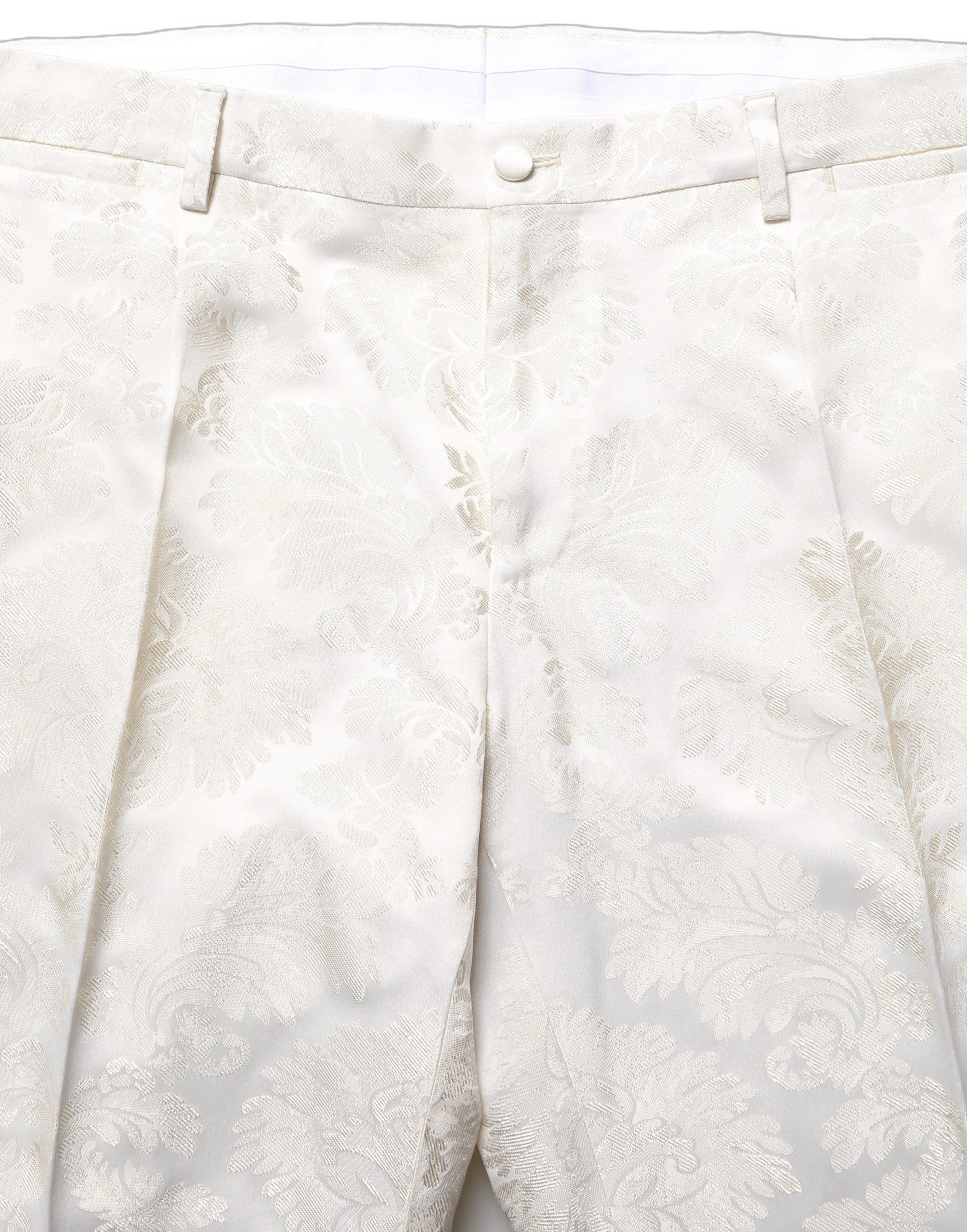 Floral Jacquard Trousers — White