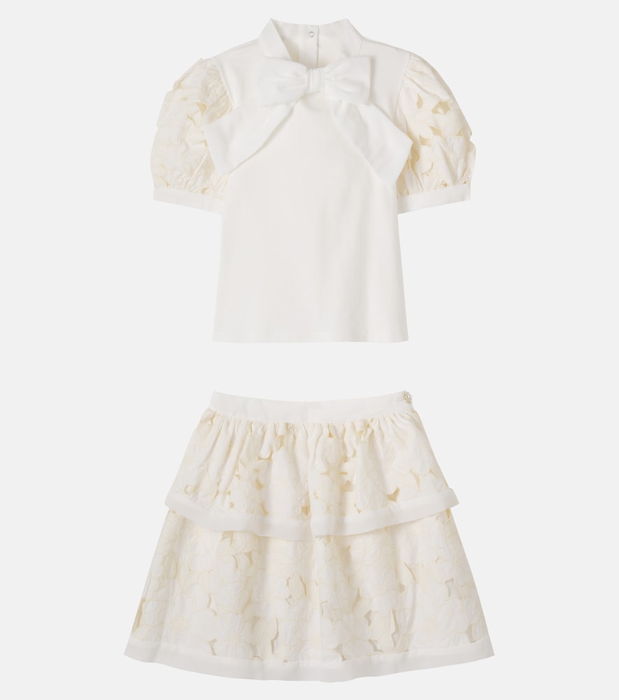 Cotton-blend top and skirt set
