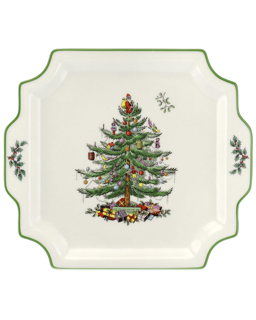 Christmas Tree Square Handled Platter