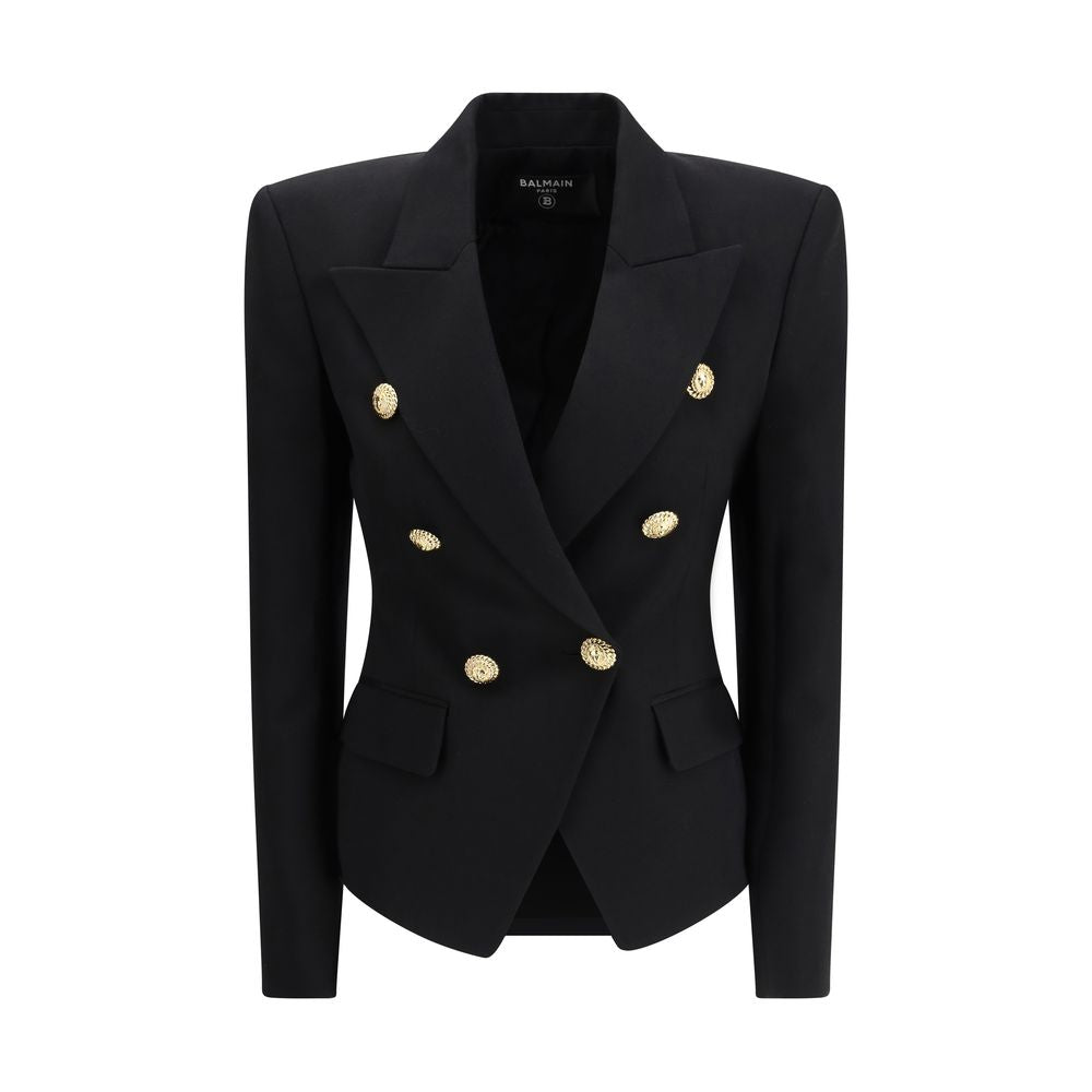 Double-Breasted Wool Blazer — Black