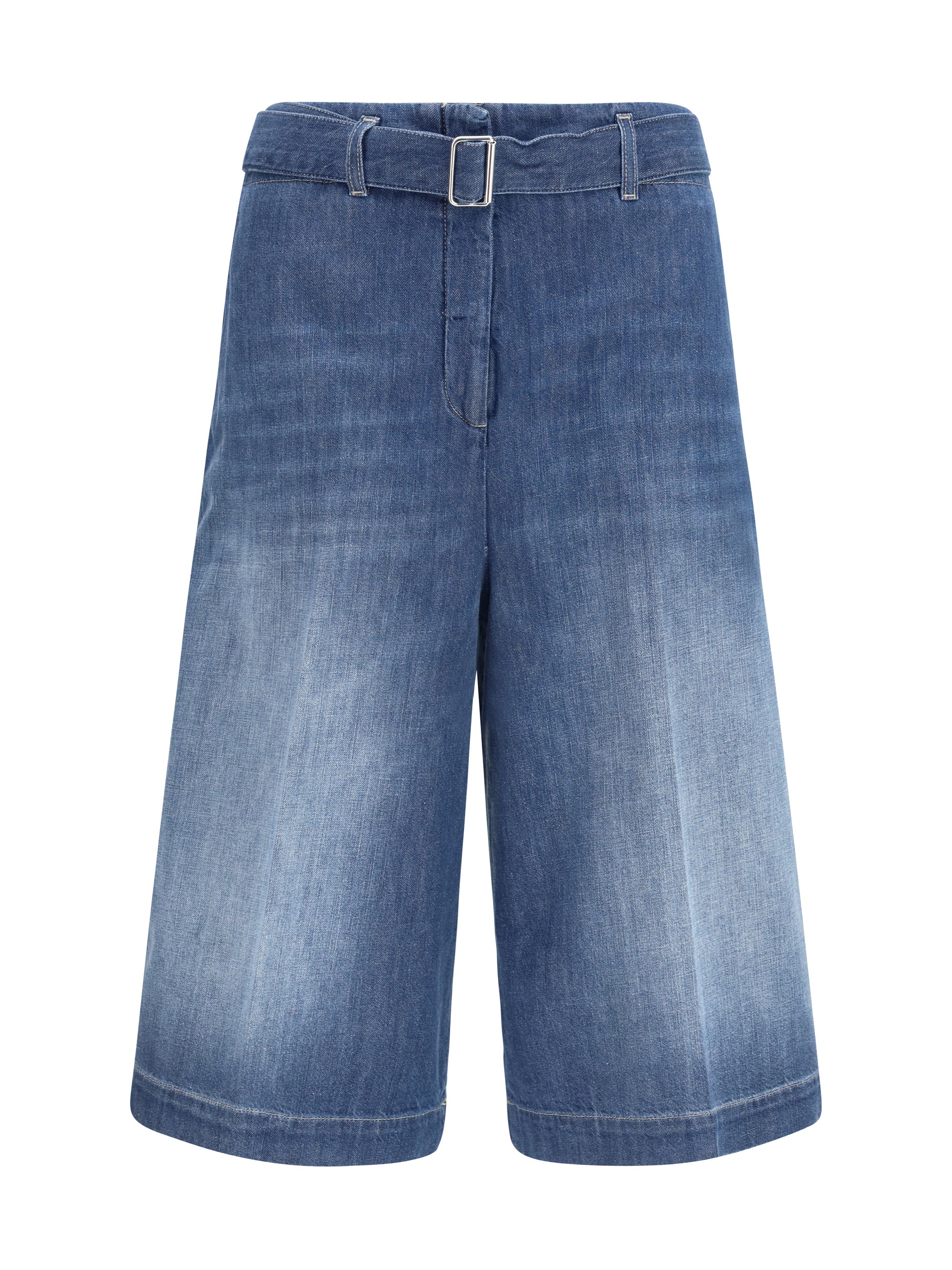 Cotton with Denim Belt Bermuda — Blue