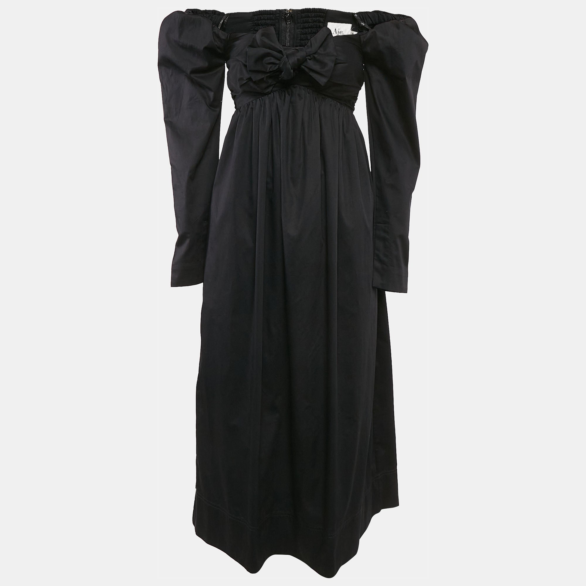 Aje Black Cotton Bow Detail Off-Shoulder Midi Dress
