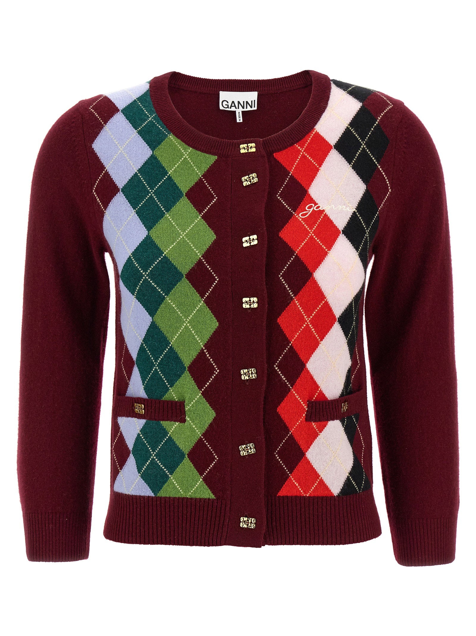 Burgundy Check Cardigan