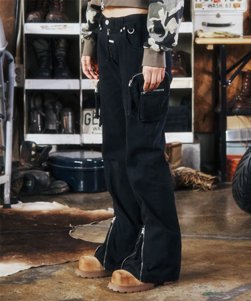 WASHED MILITARY CARGO PANTS BLACK