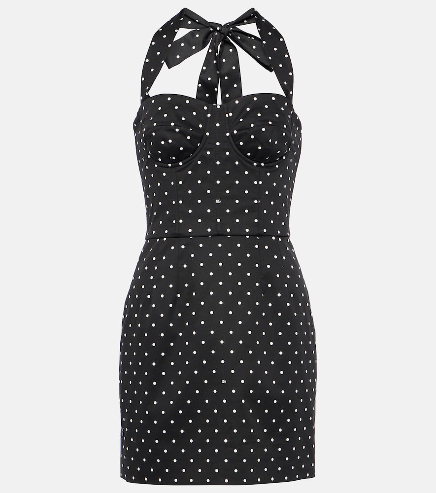 Polka-dot cotton-blend drill corset dress