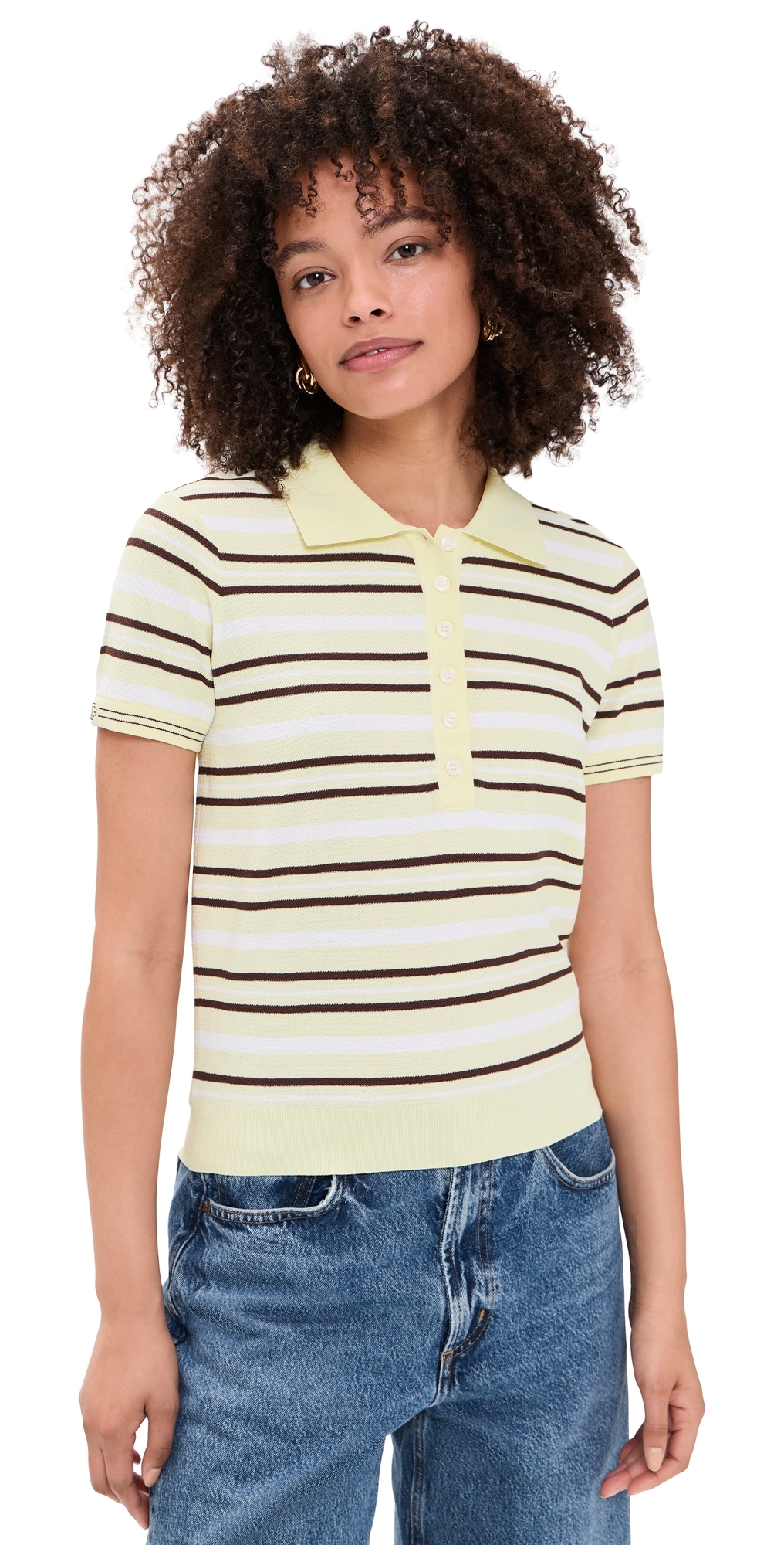 Madison Short Sleeve Polo Pastel Yellow/White/Espresso