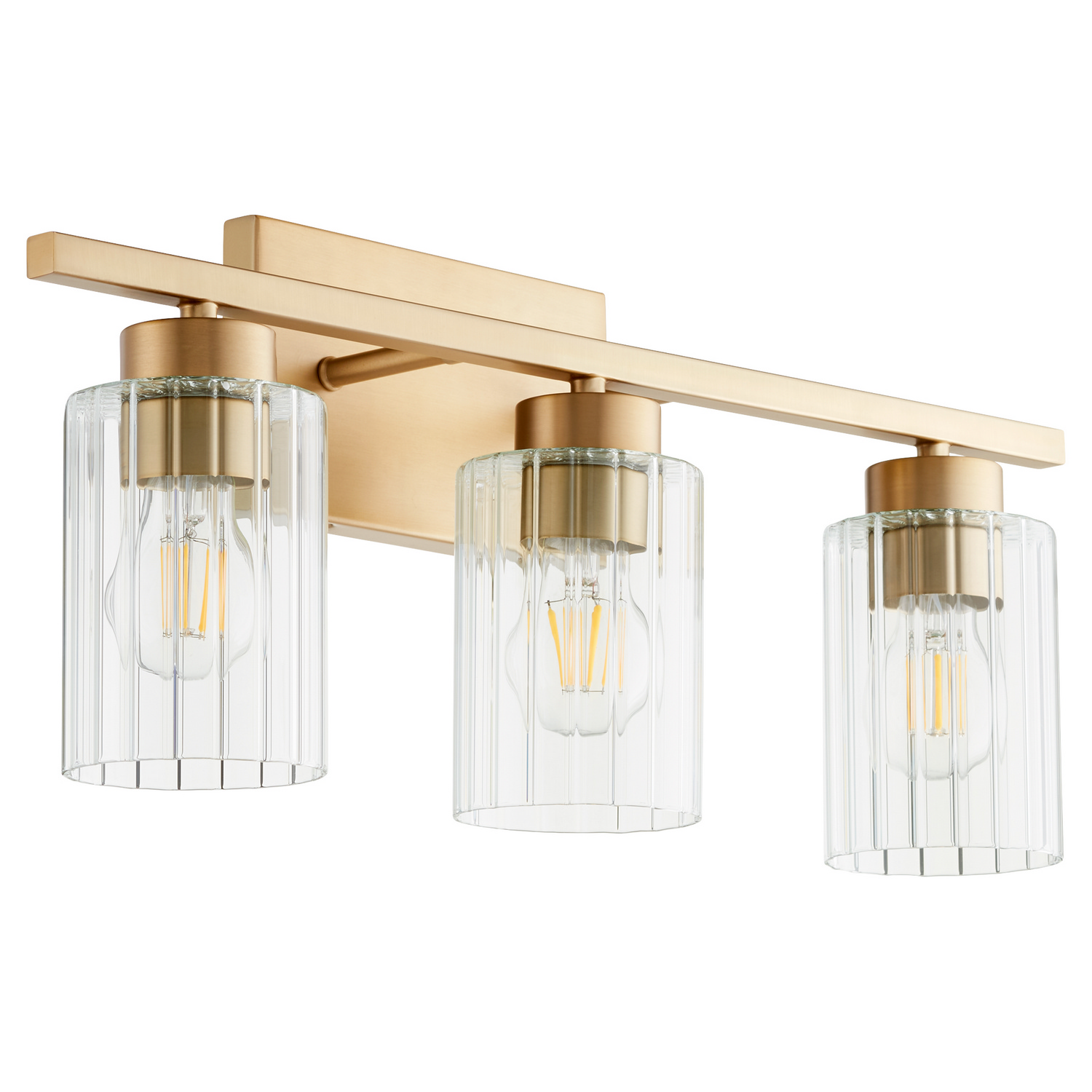 Ladin 3-Light Bathroom Vanity Light in Aged Brass w with Clear Fluted Gla