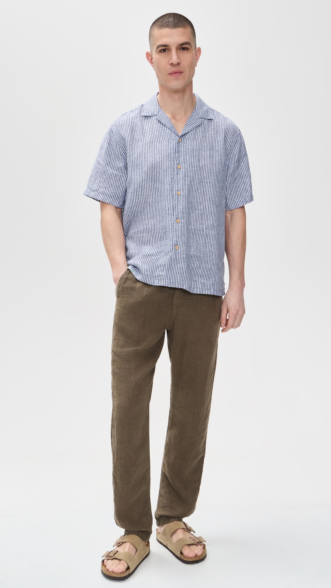 Short Sleeve Laguna Linen Camp Shirt Cloud Waters Stripe