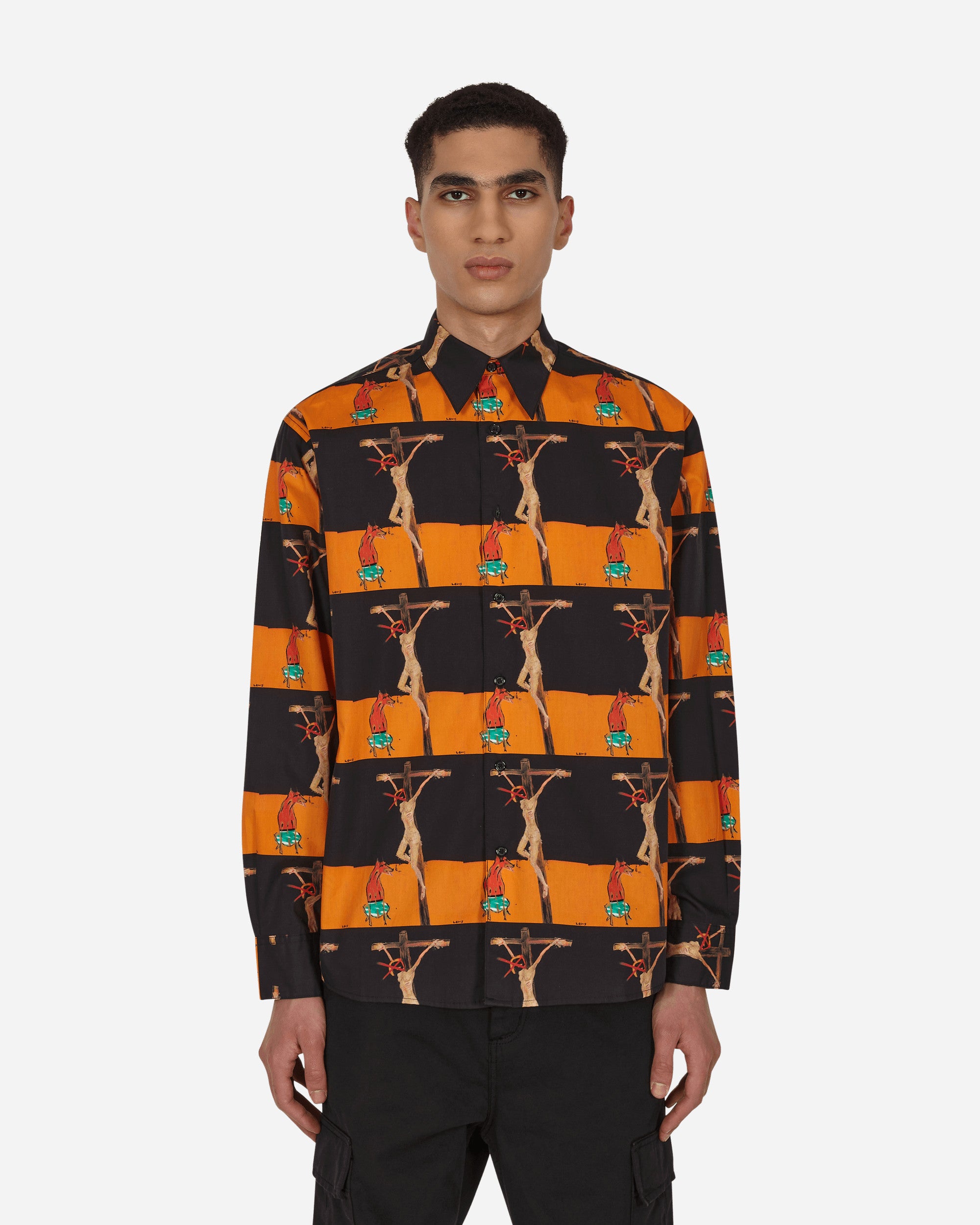 Crusifix Button Up Shirt Black