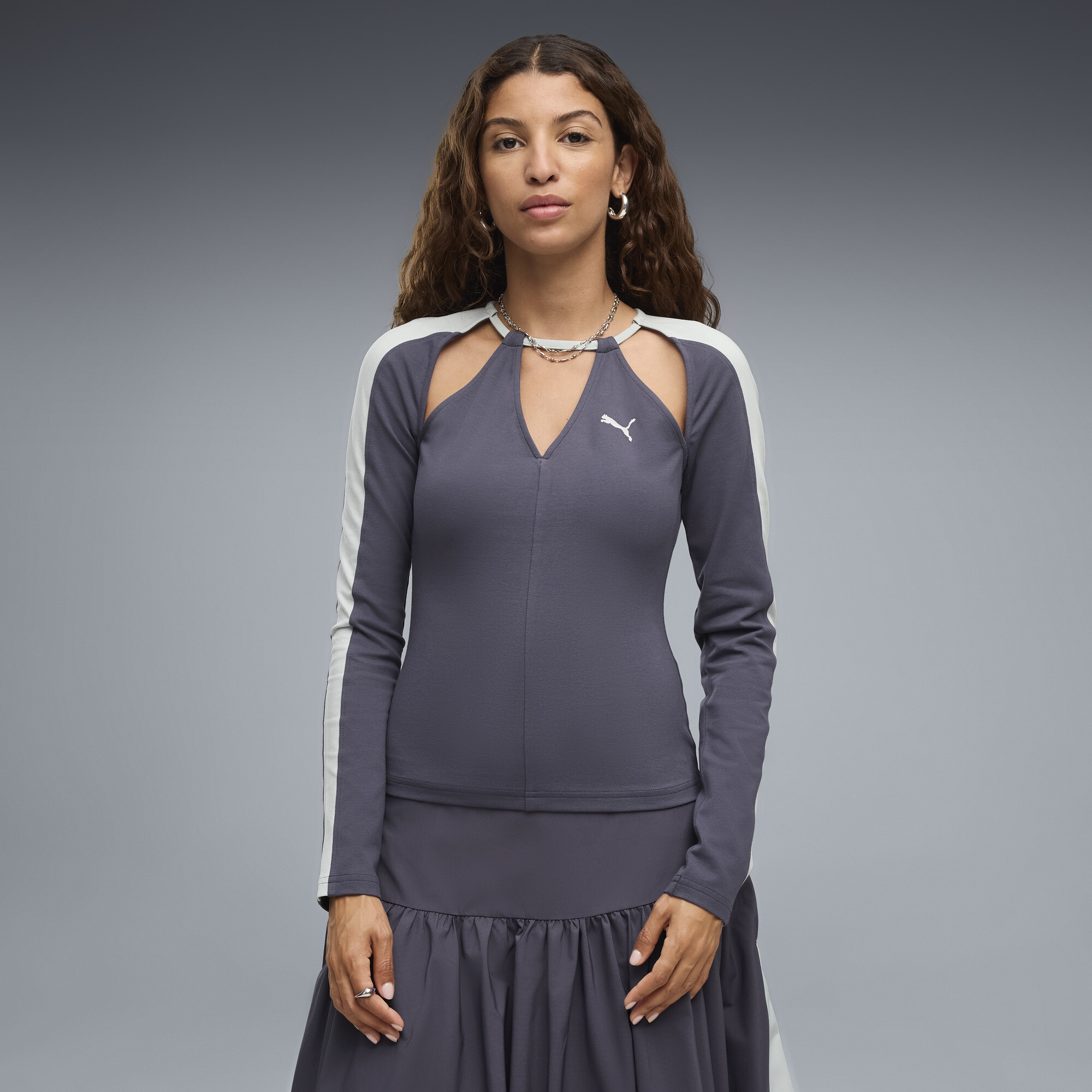 PUMA T7 Women's Slim Long Sleeve Cut-Out T-Shirt in Grey