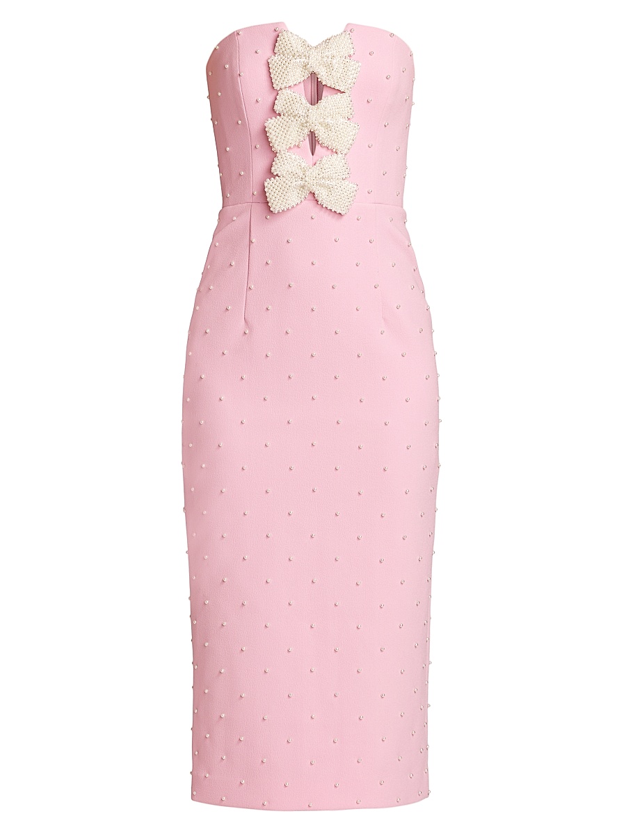Women's Veronica Pearl Bow Strapless Midi-Dress - Pink