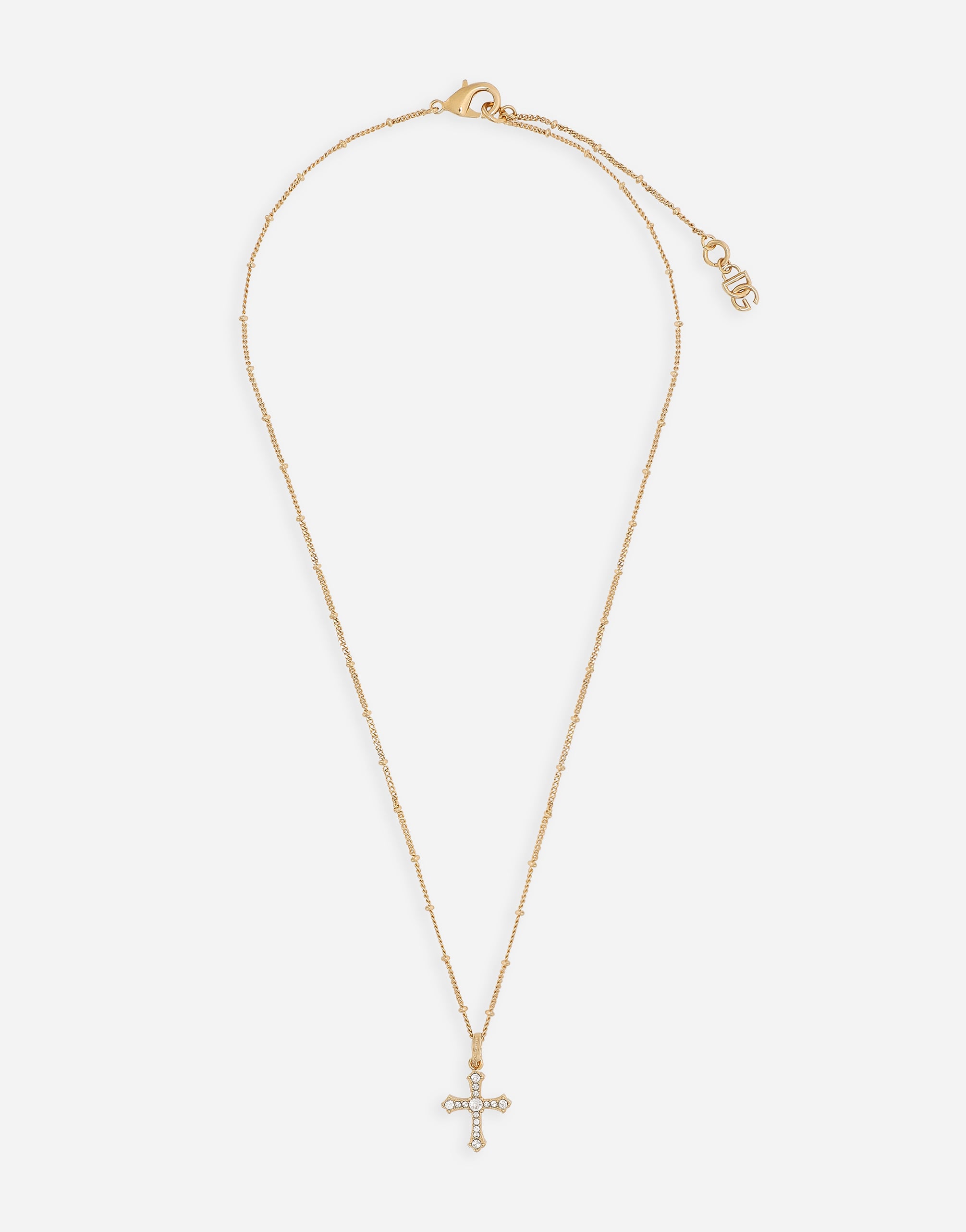 Rosary necklace with rhinestone-detailed cross and DG logo