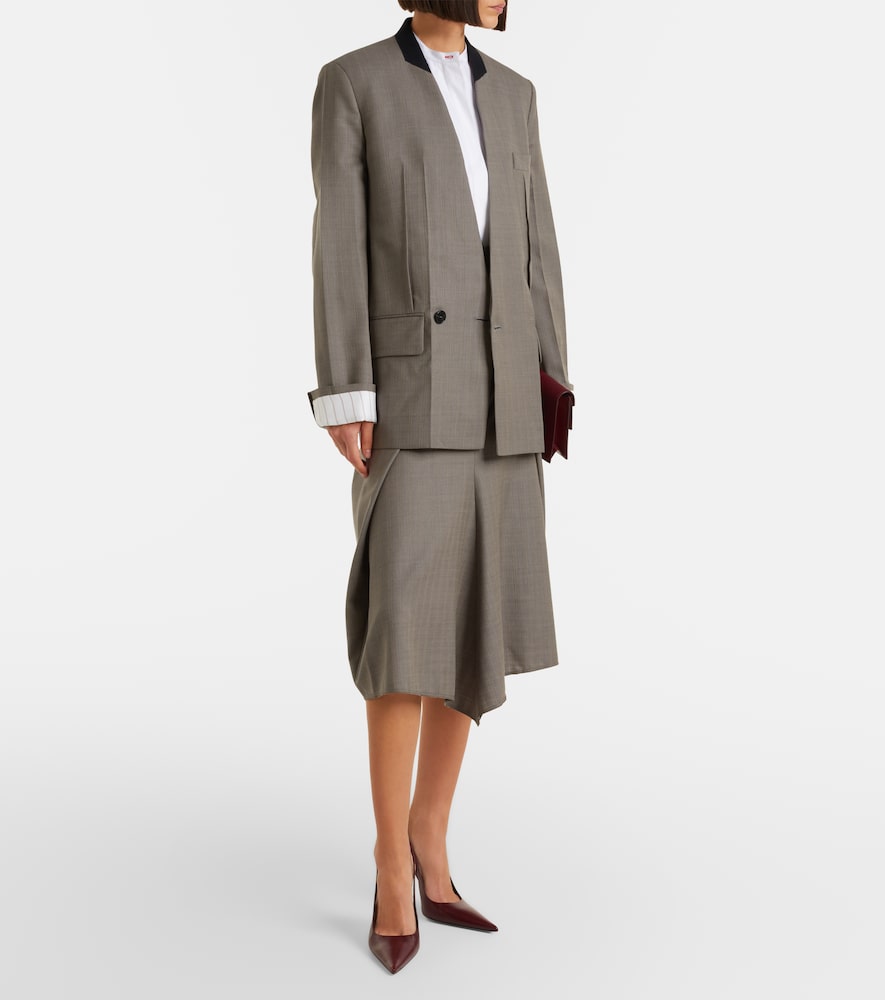 Asymmetric virgin wool midi skirt