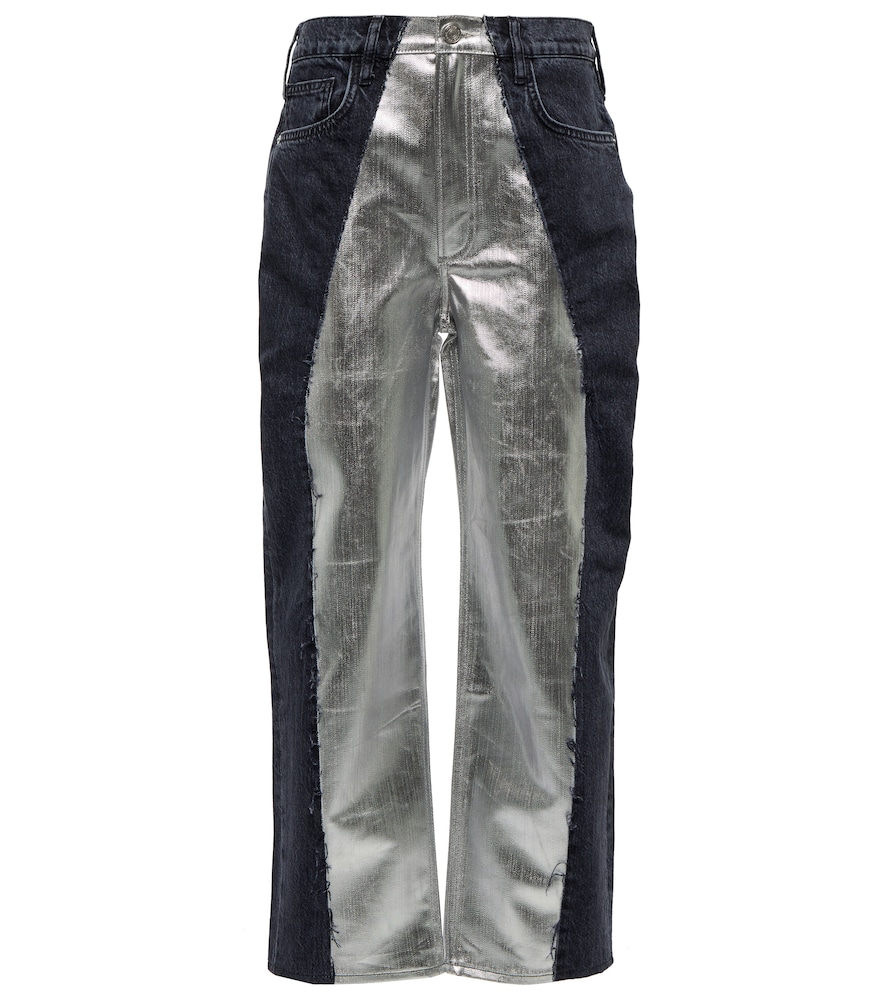 Pieced mid-rise straight jeans
