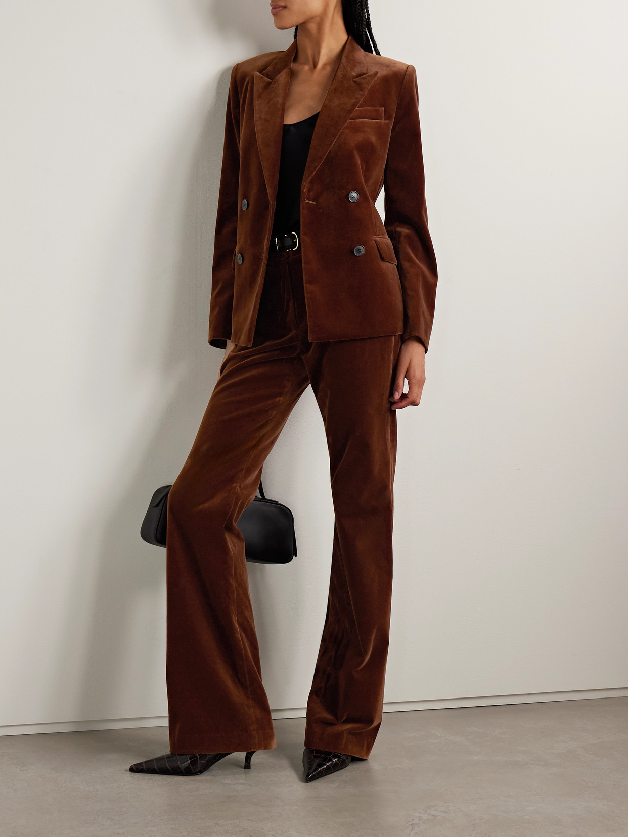 Veda Double-breasted Cotton-blend Velvet Blazer - Brown