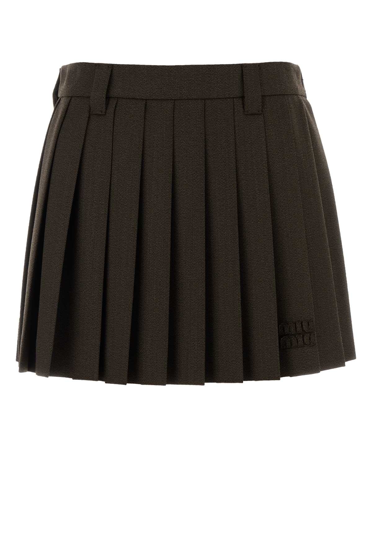 Pleated Virgin Wool Skirt — Brown