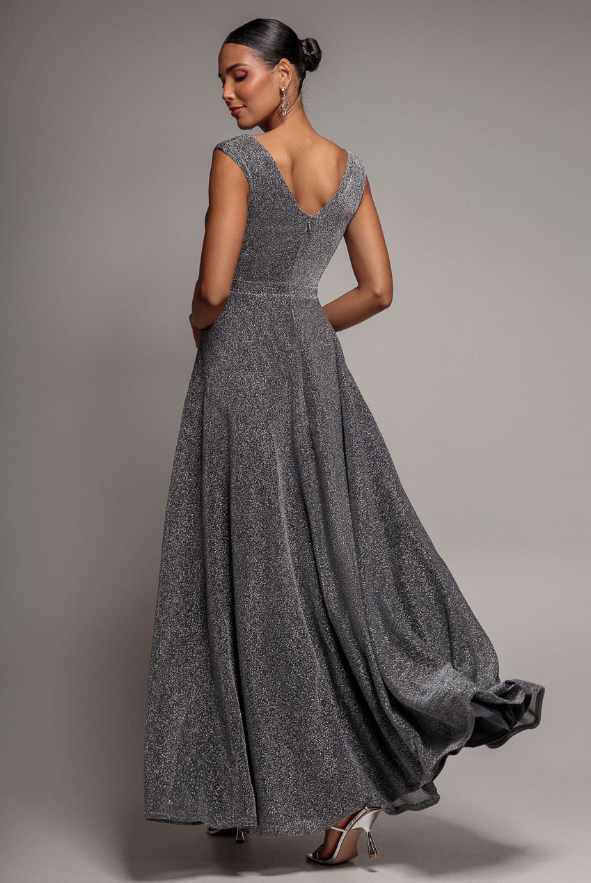 Goddiva Crossover Lurex Glitter Maxi Dress - Silver