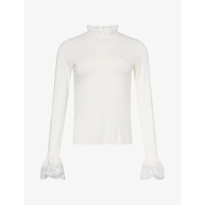 Womens Lace-Trim Stretch-Jersey Top