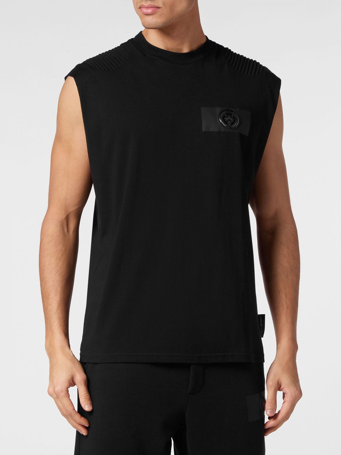 Logo patch sleeveless T-shirt - White