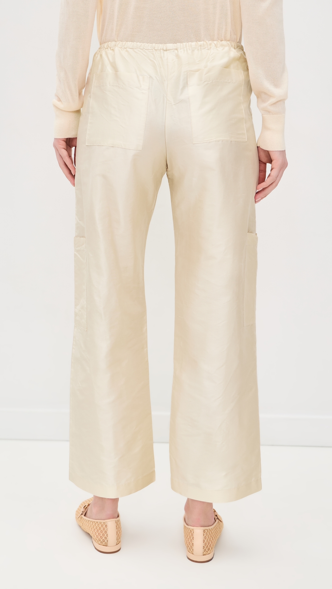 The Taffeta Drawstring Cargo Pants Creme