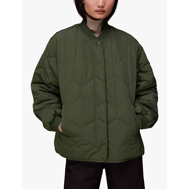 Womens Khaki/Olive Ida Short Diamond-quilted Recycled-polyester Coat