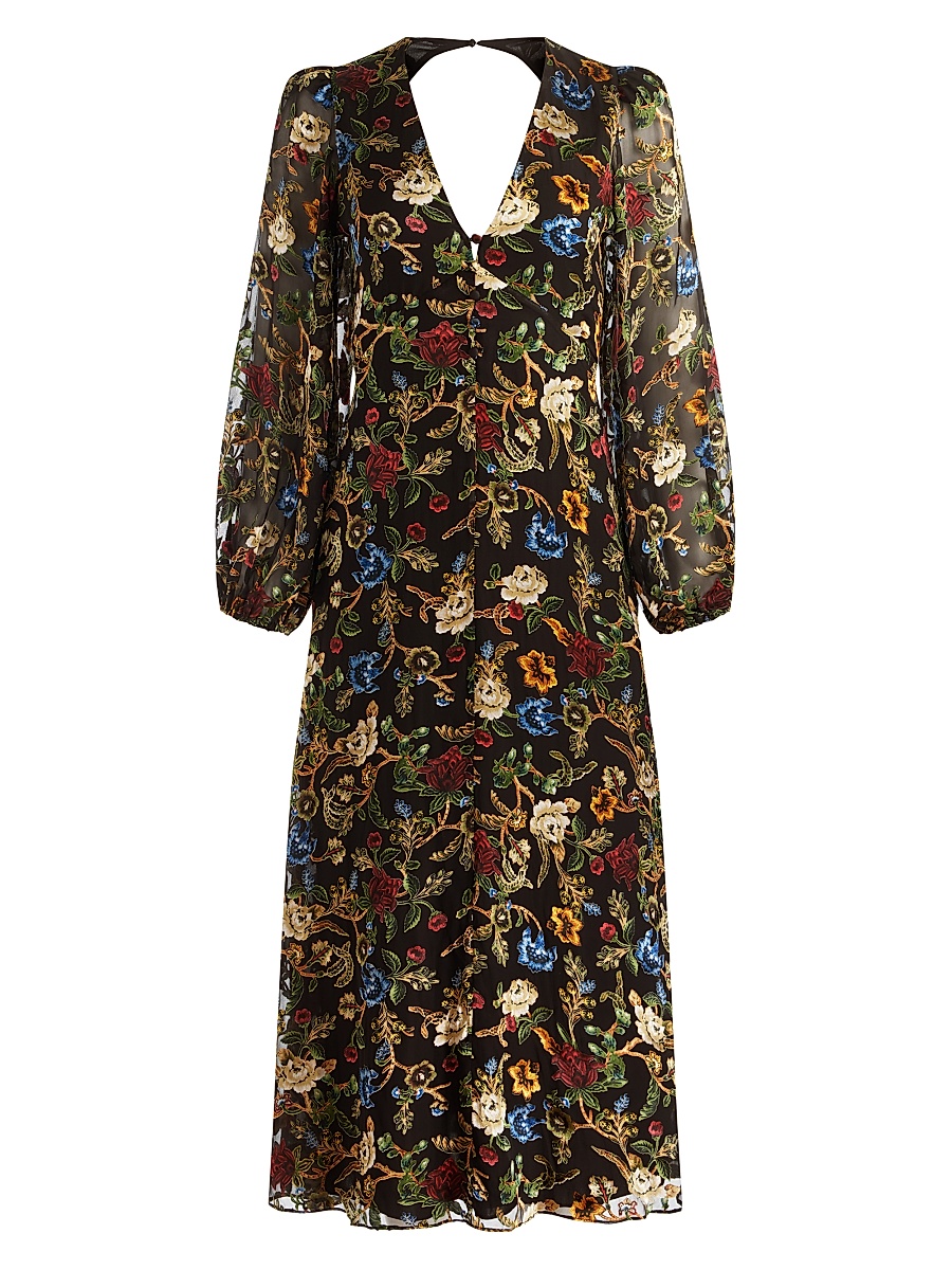 Women's Mona Floral Tapestry Blouson Midi-Dress - Tapestry Trails Black