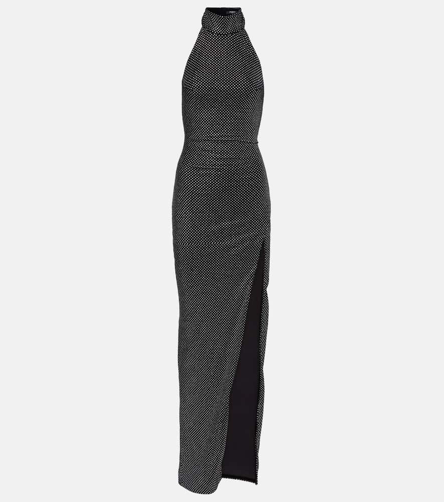 Rhinestone-embellished velvet maxi dress